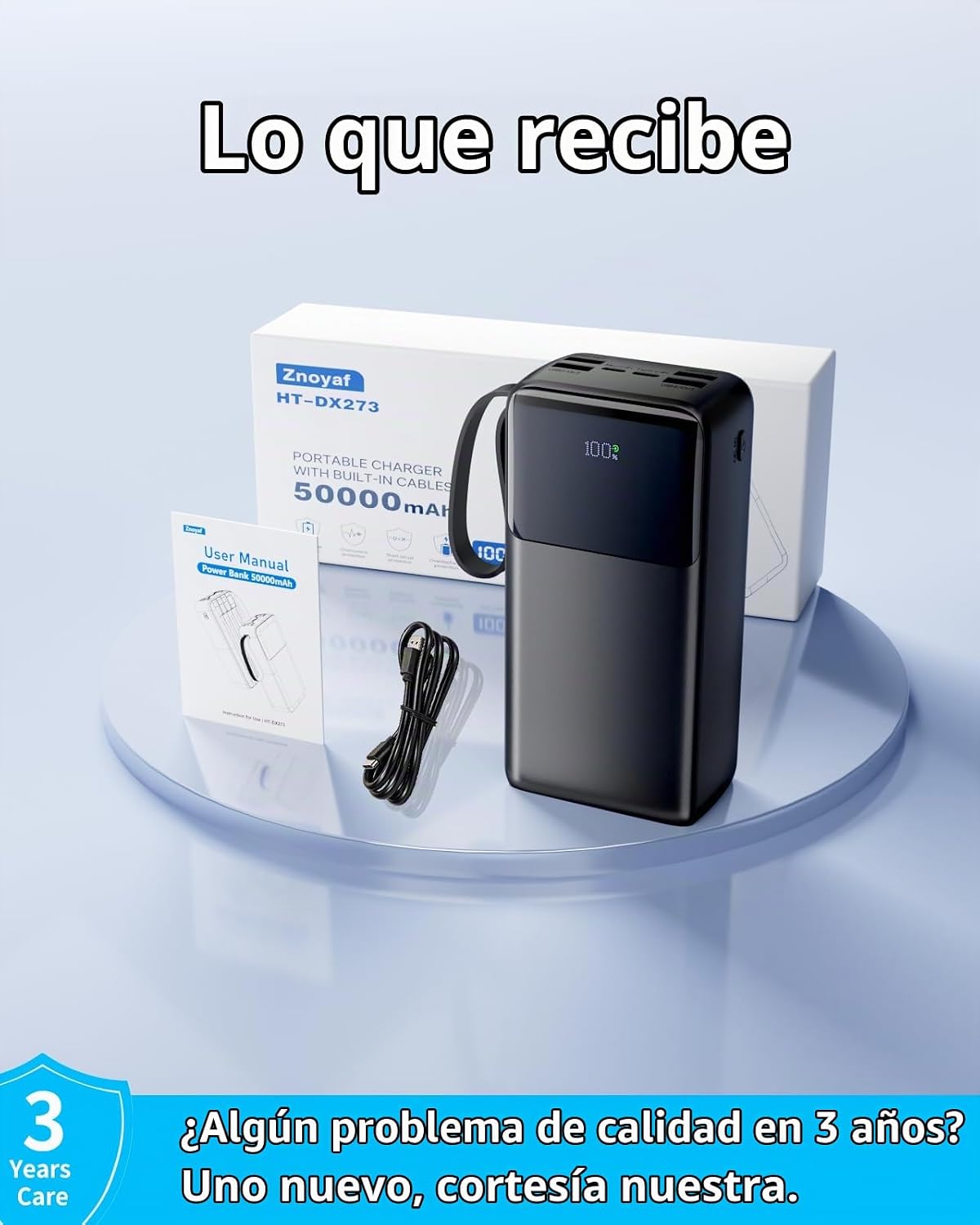 Cargador Portátil Power Bank 50000mAh - 7 Salidas y 3 Entradas USB-...