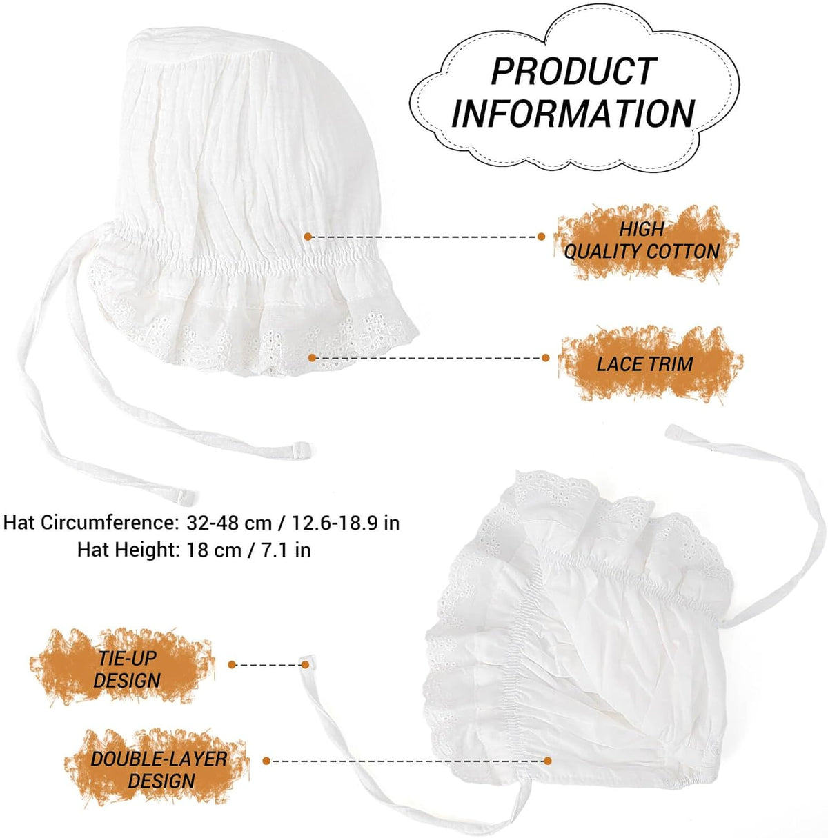 DRESHOW BQUBO - Gorro de algodón de encaje para bebé, recién nacido...
