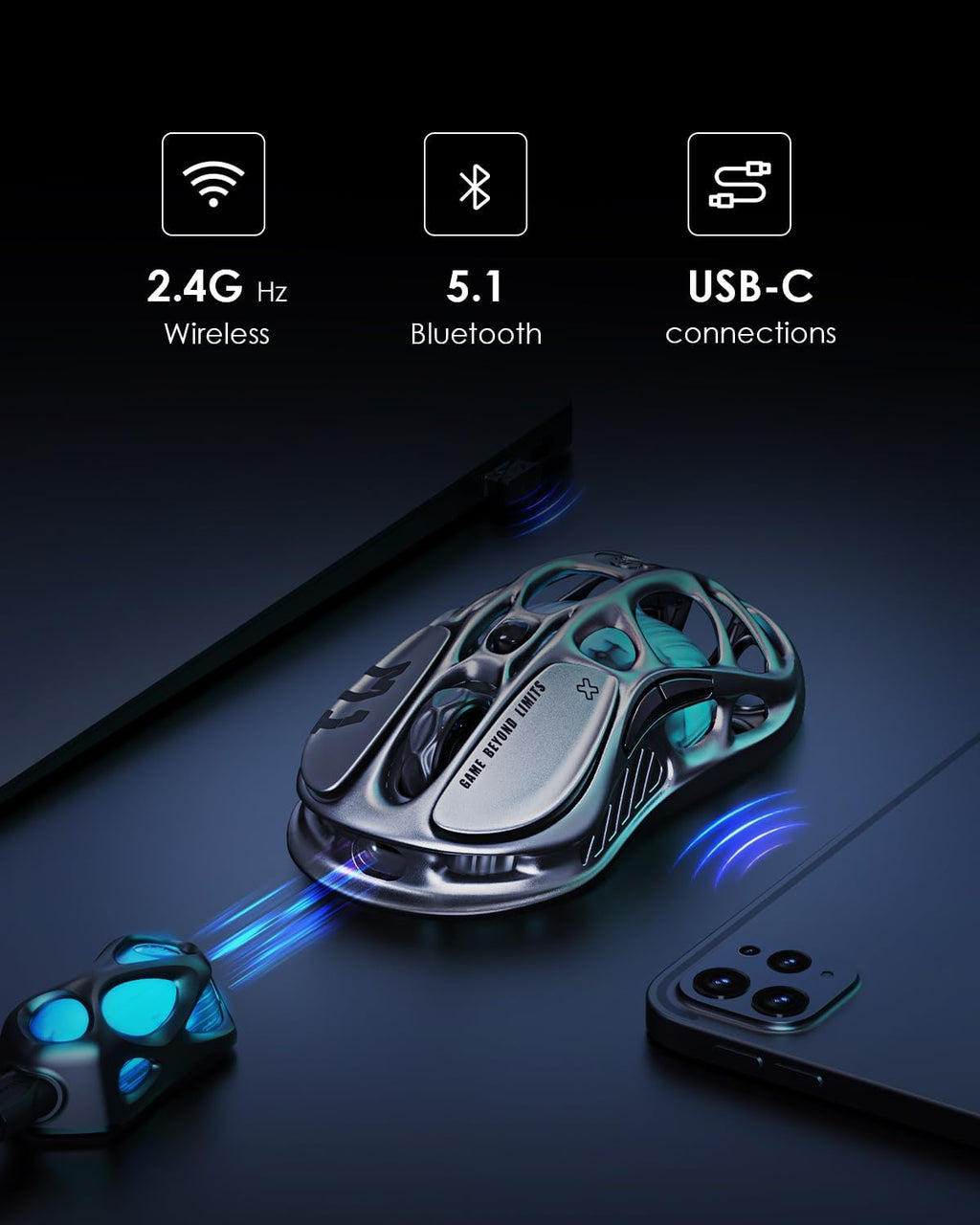 Ratón inalámbrico para juegos GravaStar Mercury M1 Pro trimodal | A...