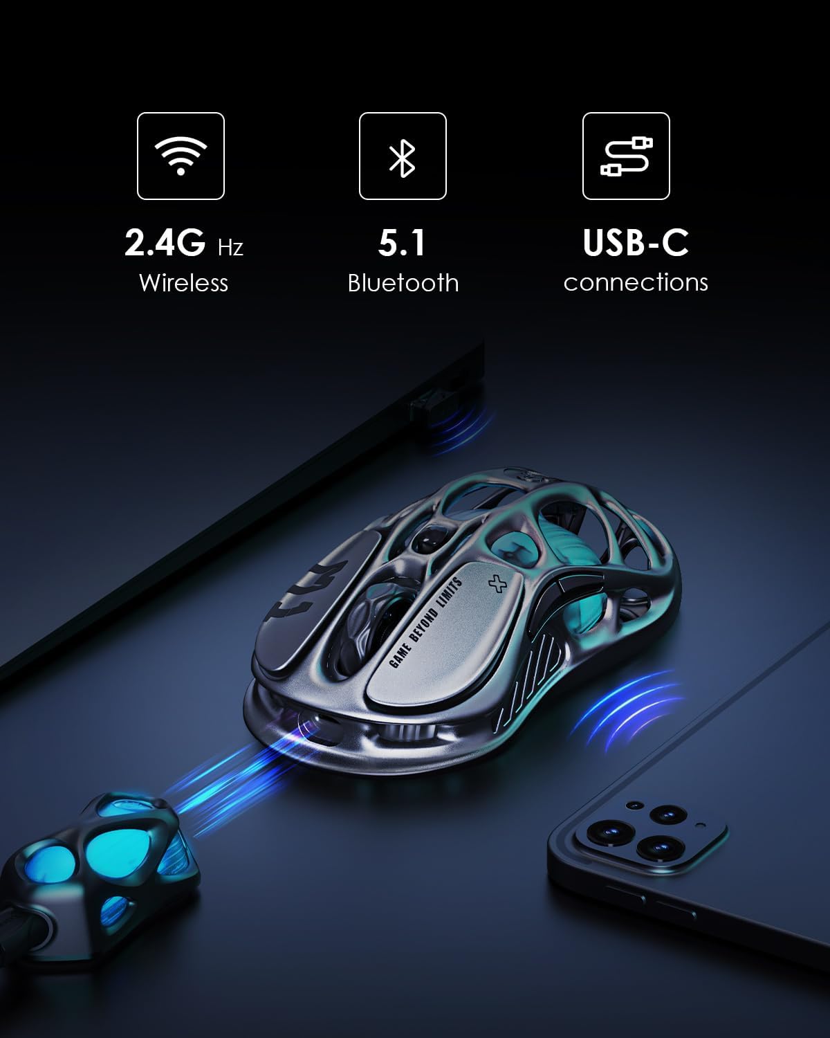 Ratón inalámbrico para juegos GravaStar Mercury M1 Pro trimodal | A...