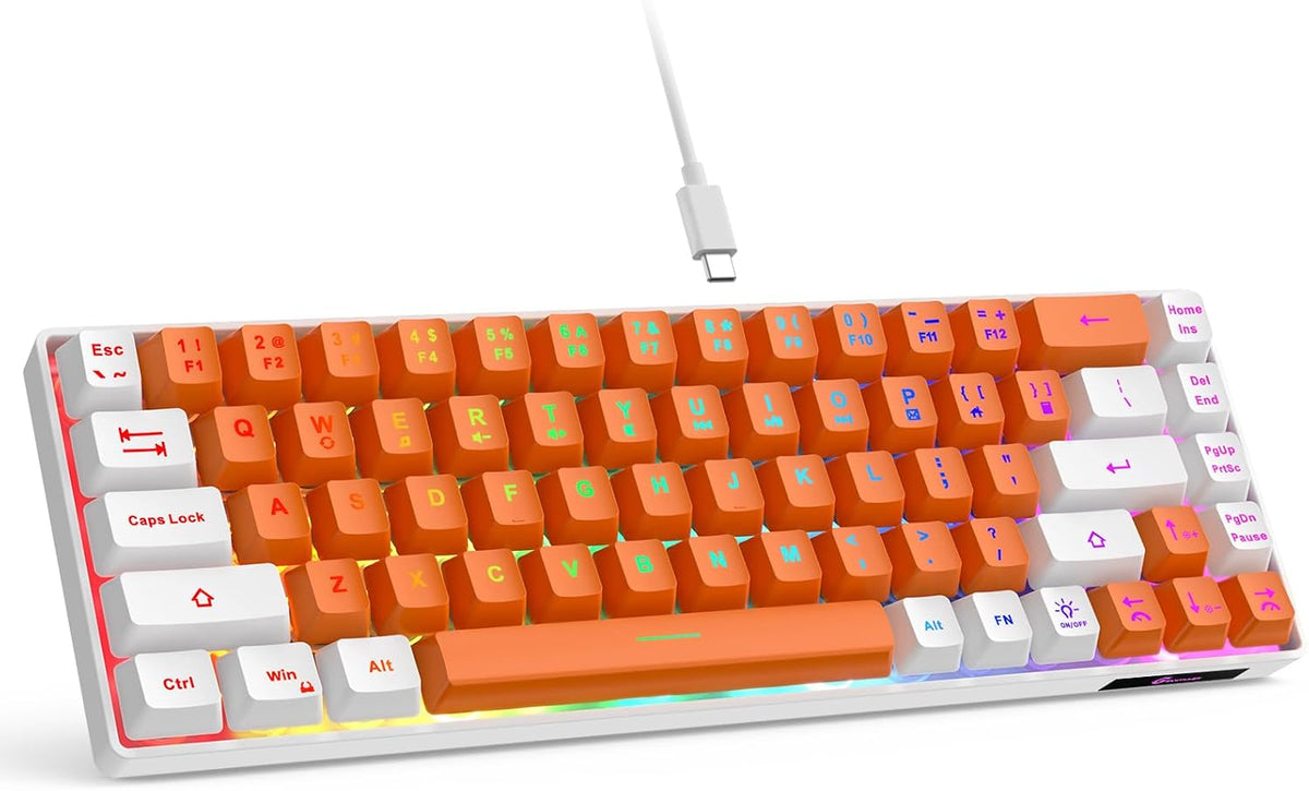 GEODMAER Teclado para juegos 65%, mini teclado con cable retroilumi...