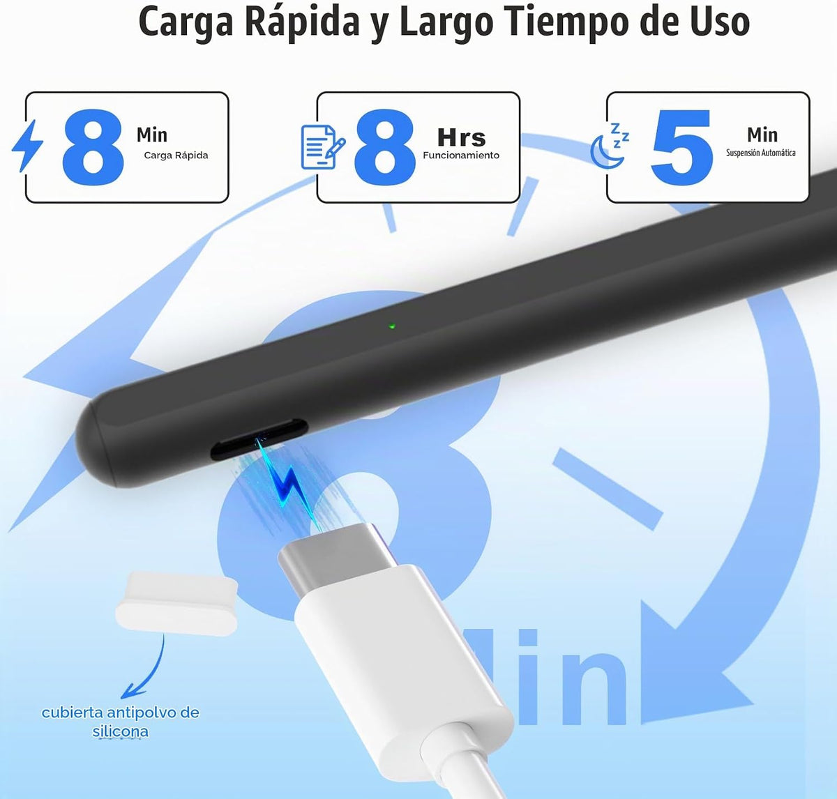 Lápiz óptico para iPad 2018-2026, USB C de 8 minutos, 3 veces carga...