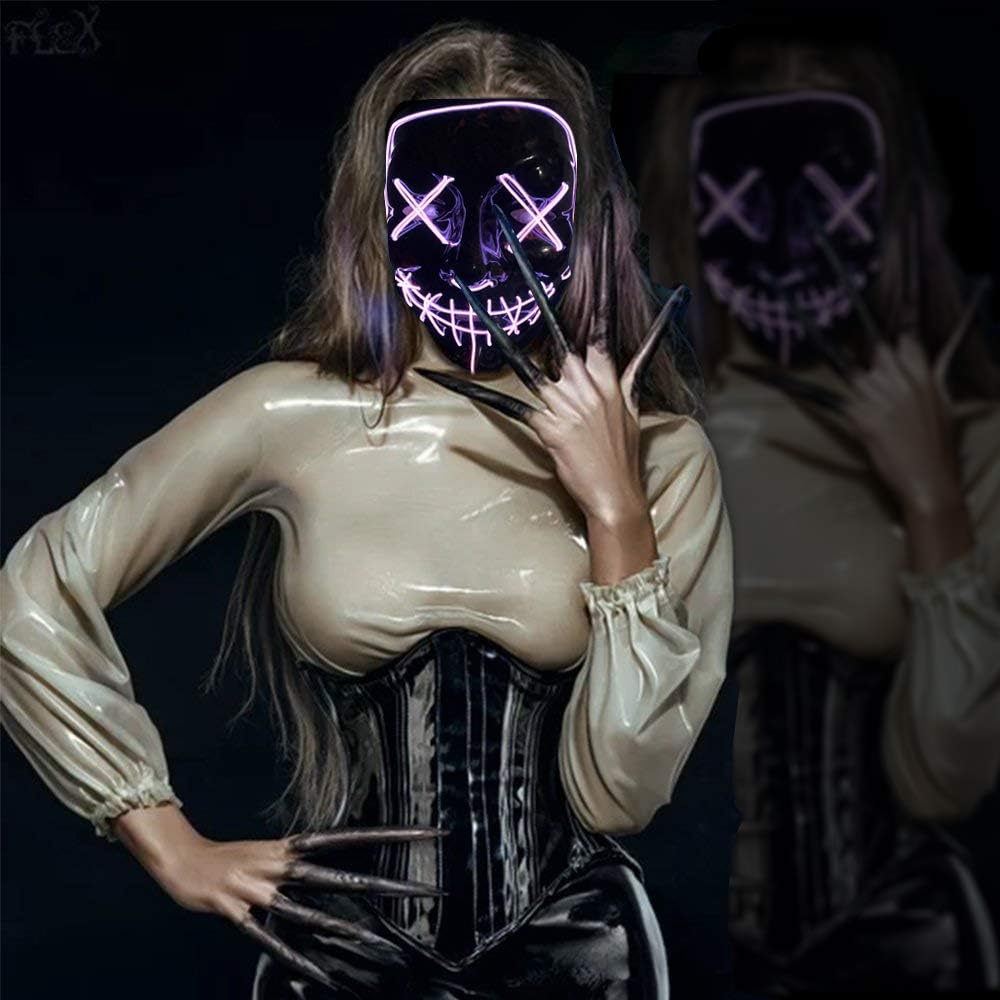 Poptrend Máscara de Halloween con luz LED para festivales, cosplay,...
