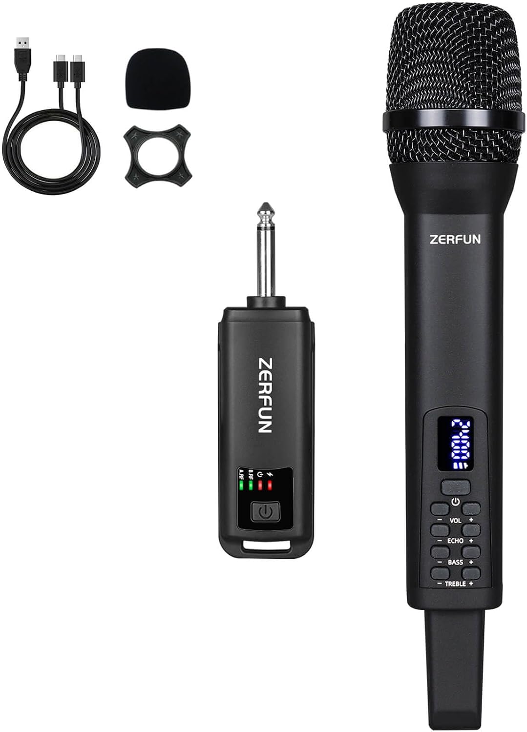 ZERFUN Micrófono inalámbrico recargable, sistema de micrófonos inal...