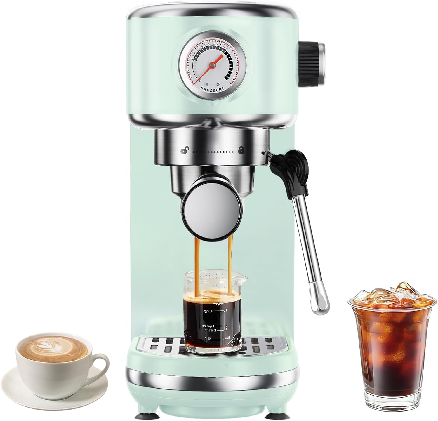 atatix Máquina de Espresso de 20 Bar con Espumador de Leche, Cafetera de Espresso Compacta, Máquina de Café de Acero Inoxidable con Control Preciso de Temperatura y Tanque de Agua Extraíble de 44 oz