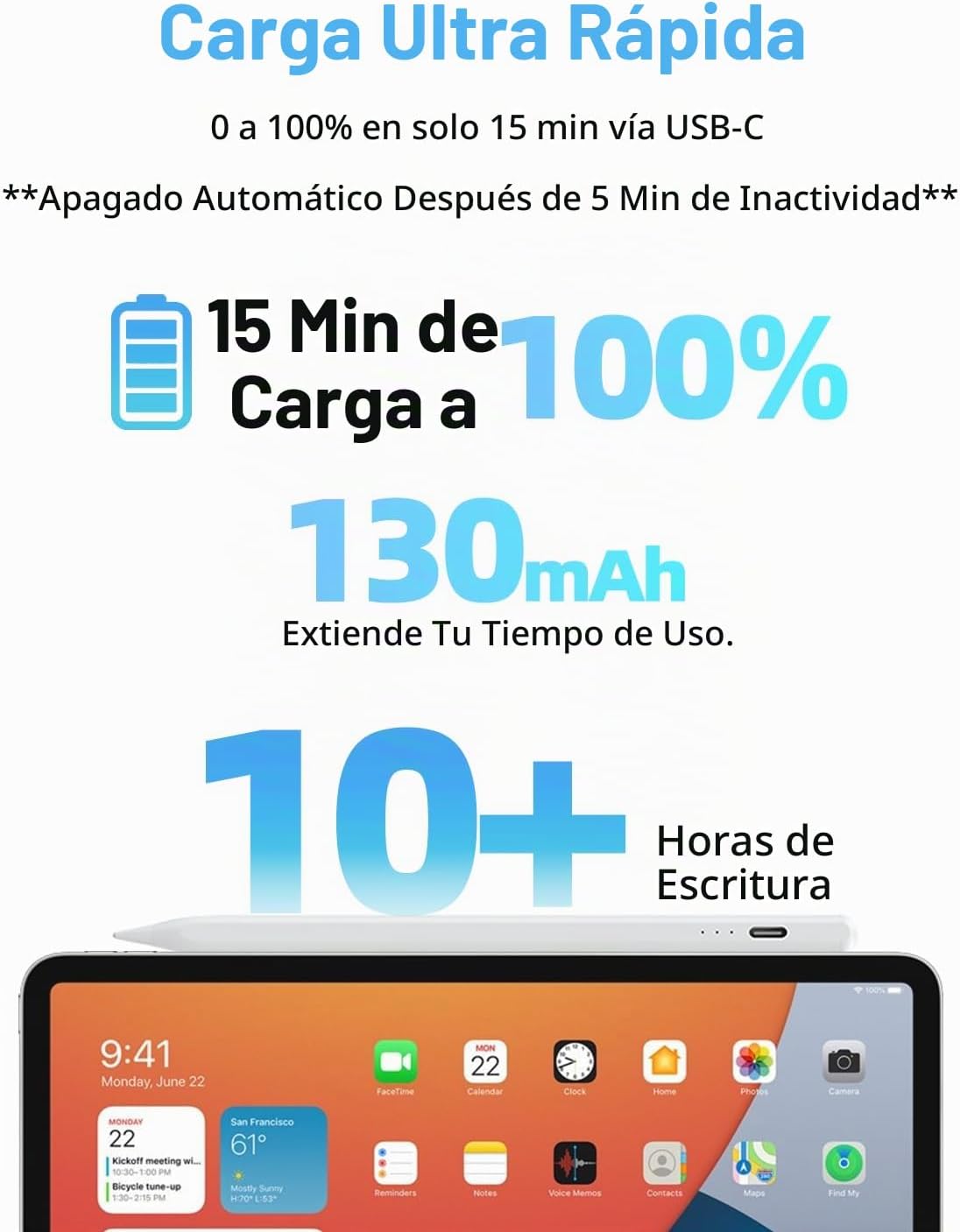 Lápiz óptico para iPad 2018-2016, lápiz de carga rápida, sensibilid...