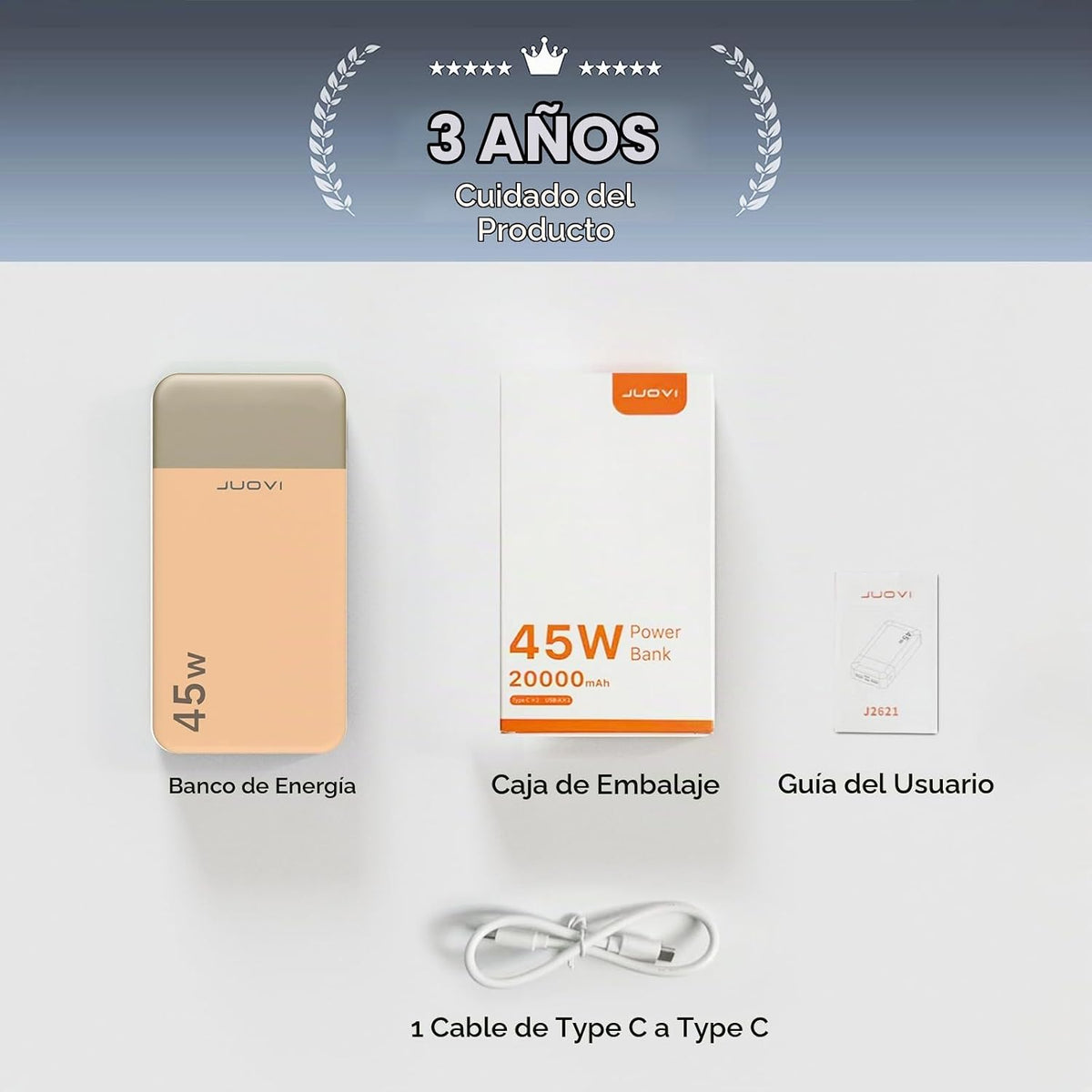 Cargador portátil JUOVI Power Bank 45W 20000mAh | PD QC carga rápid...