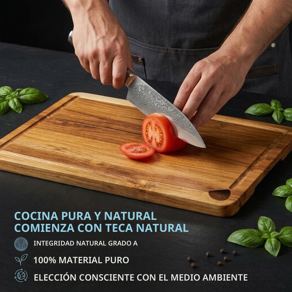 Zoutley Juego de 3 tablas de cortar de madera de teca para cocina,...