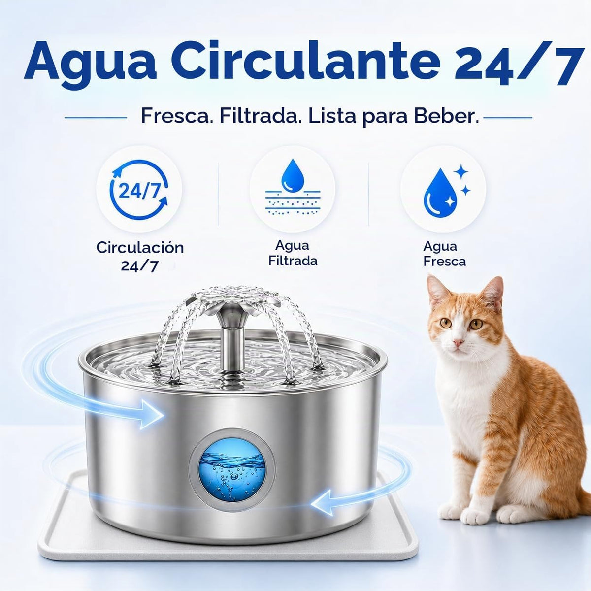 Fuente de agua para gatos, fuente para mascotas de acero inoxidable...