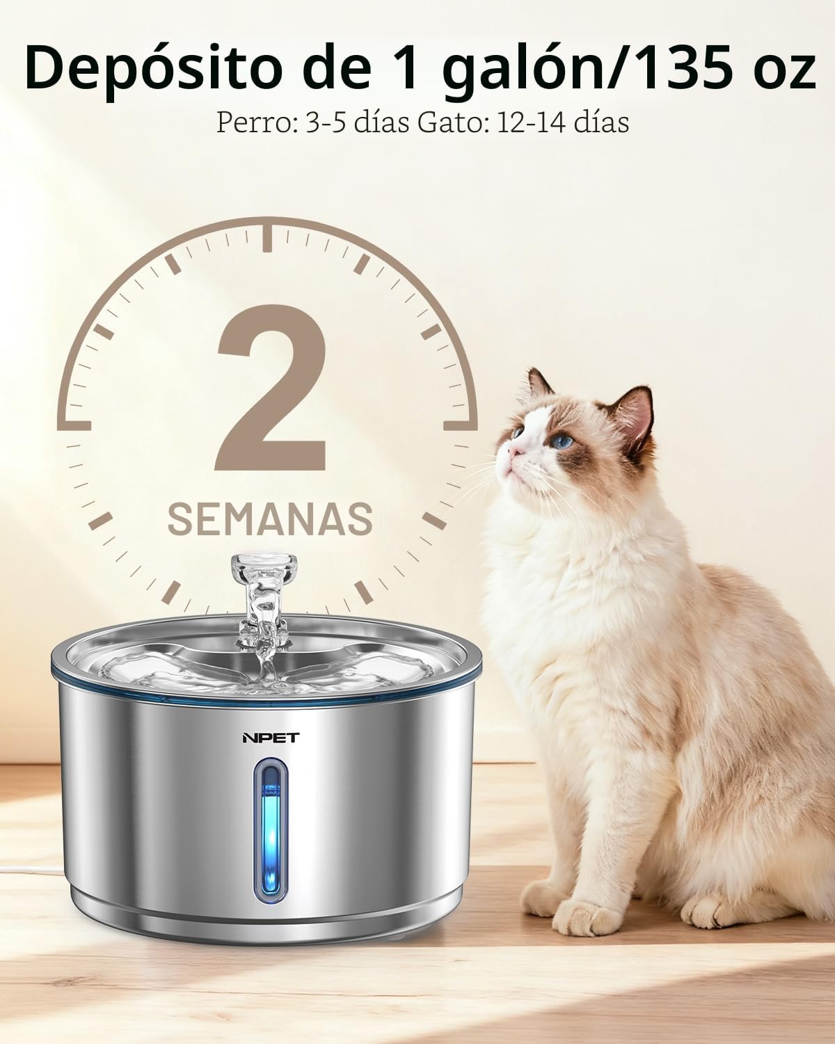NPET Fuente de agua para gatos de acero inoxidable, dispensador aut...