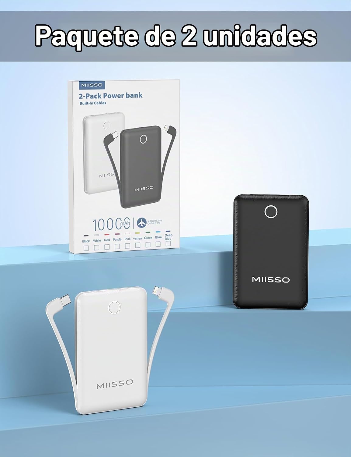 Mini cargador portátil de 10000 mAh con cable integrado, paquete de...