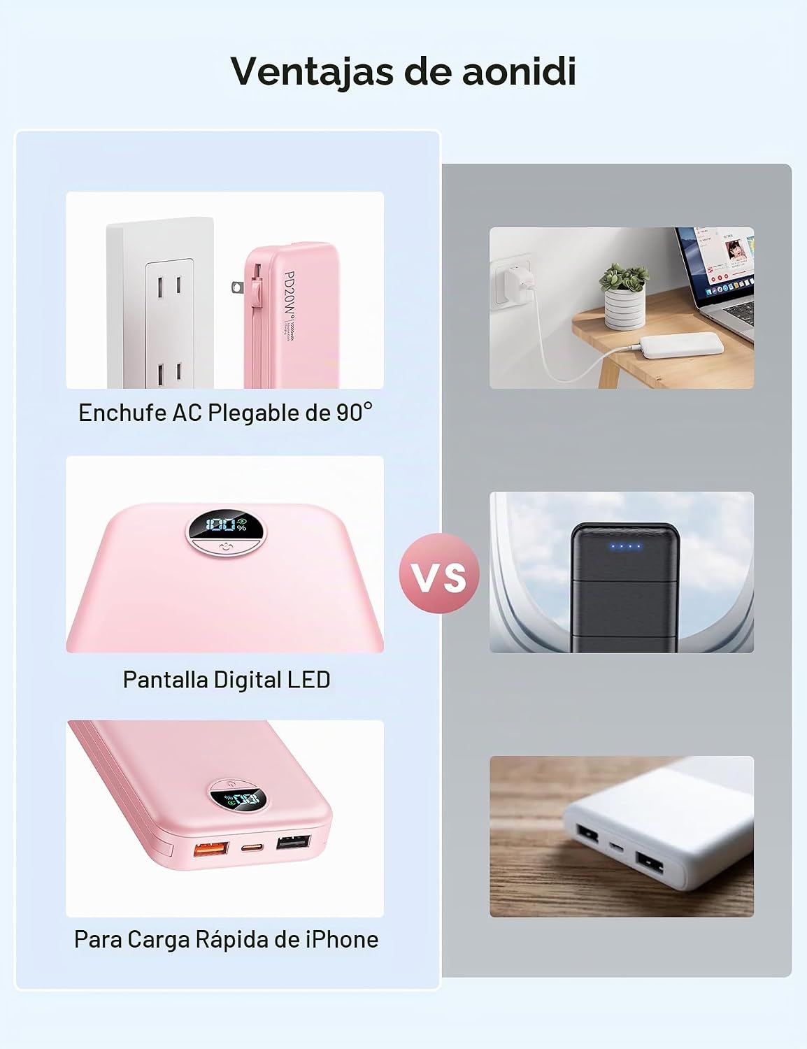 Cargador portátil Power Bank 10000mAh con cables integrados y enchu...