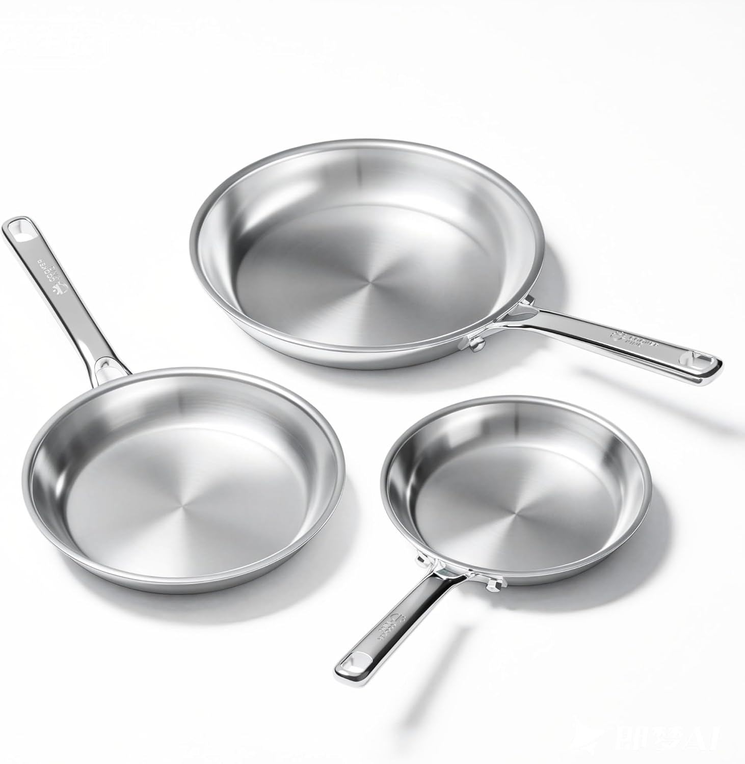 COOKER KING Juego de 3 sartenes de acero inoxidable (8+10+12 pulgad...