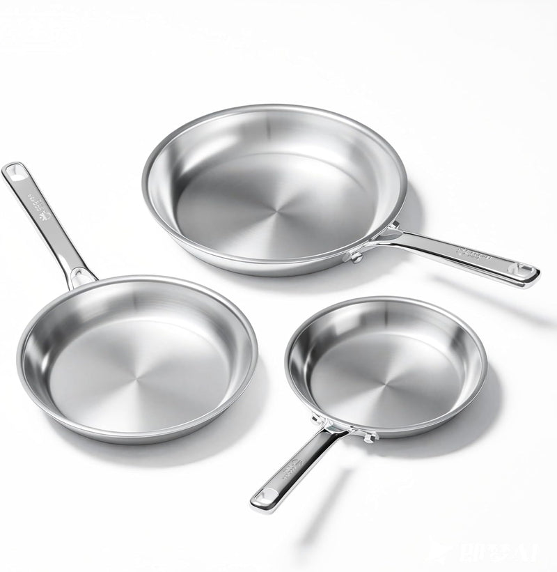 COOKER KING Juego de 3 sartenes de acero inoxidable (8+10+12 pulgad...