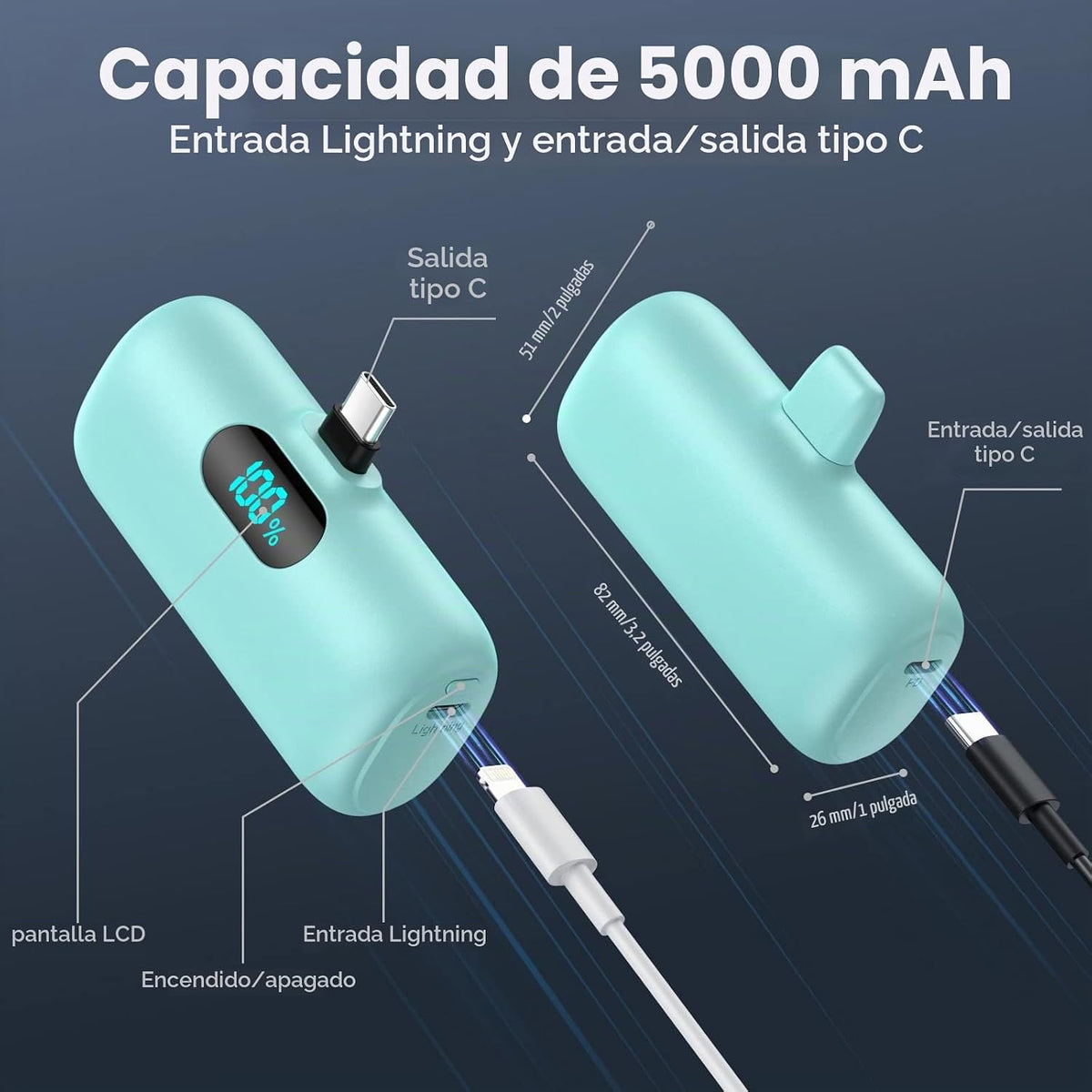 [Paquete de 2] Cargador portátil para iPhone 17\/16\/15, mini USB C...