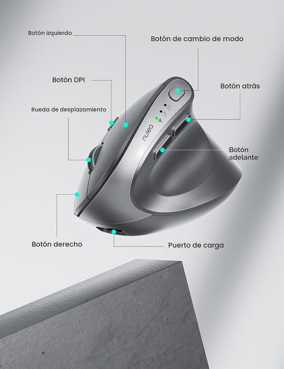 Nulea MD280 - Ratón inalámbrico vertical ergonómico, Bluetooth y mo...