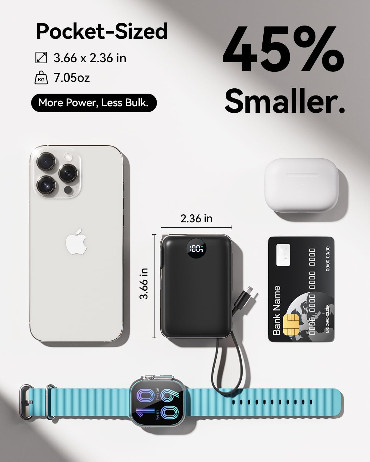 Cargador portátil Power Bank 10000mAh, 45% más pequeños cables inte...
