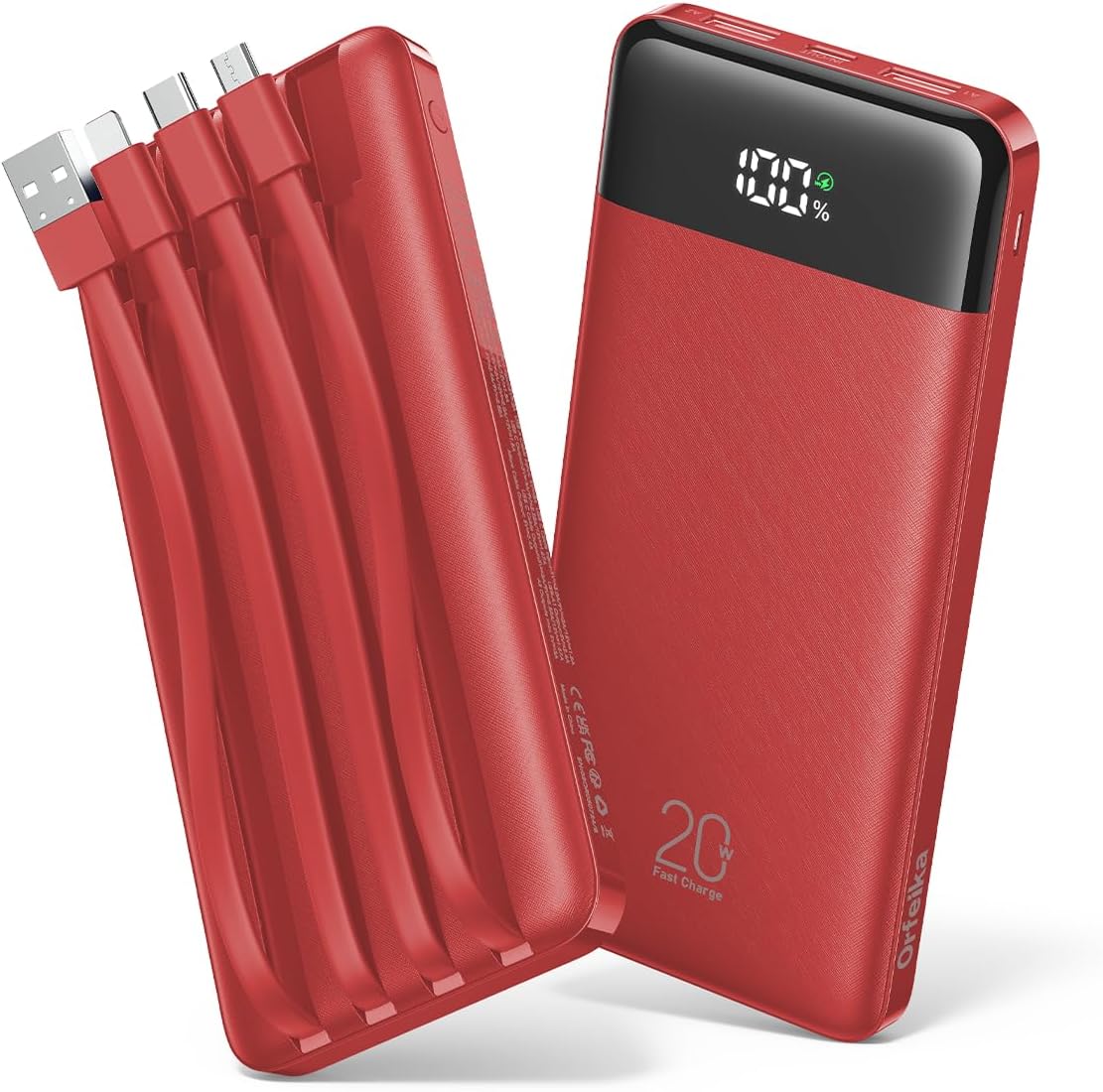 Orfeika Banco de energía de 20000 mAh, cargador portátil con 4 cabl...