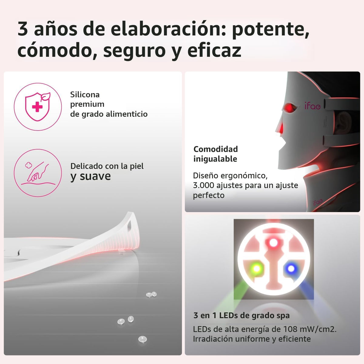 Máscara de terapia de luz roja para cara y cuello con 396 LED | 850...