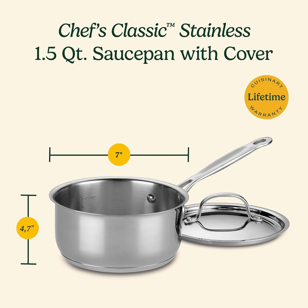 Cuisinart Cacerola de 1.5 Cuartos con Tapa, Colección Clásica de Ut...