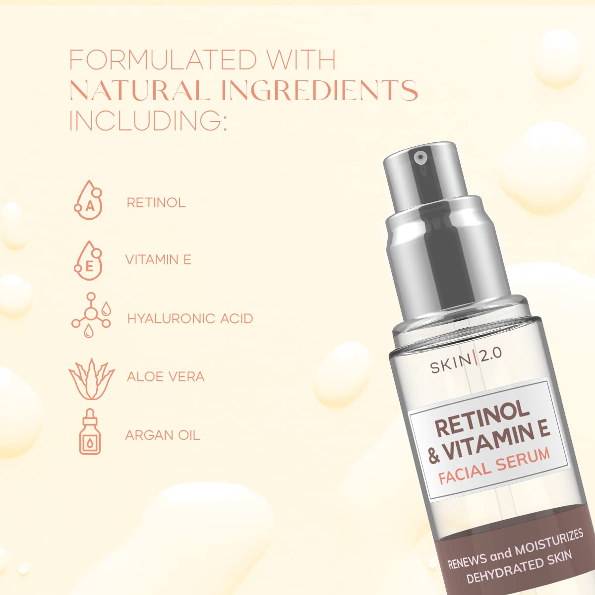 Skin 2.0 Suero facial de retinol y vitamina E - 1.69 onzas líquidas...
