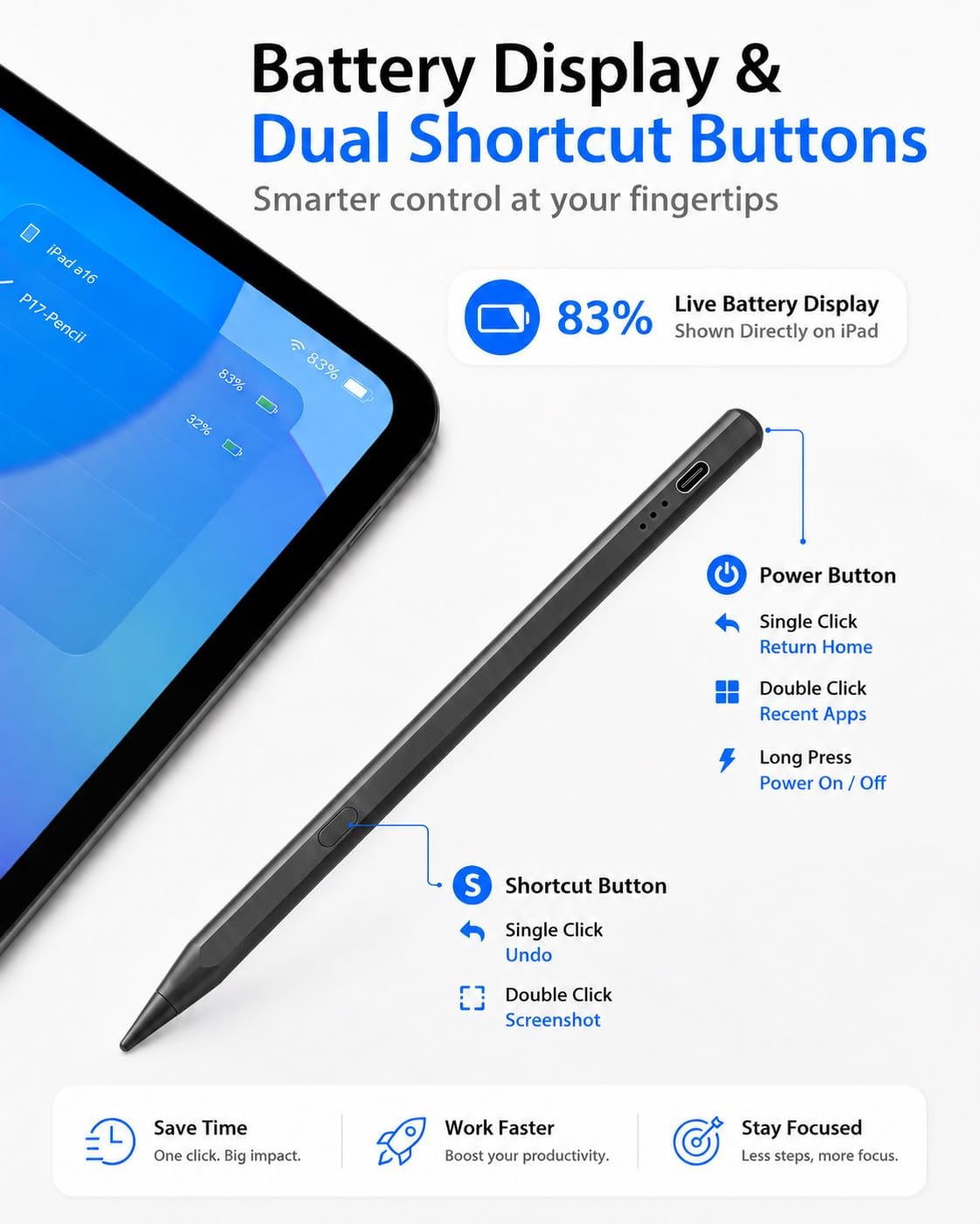 Lápiz óptico para iPad 2018-2016 con estuche para lápices, carga rá...