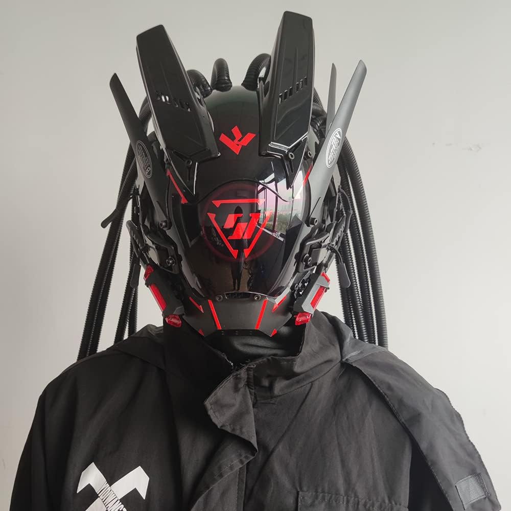 KYEDAY Máscara punk cosplay para hombres, luz redonda con trenzas m...