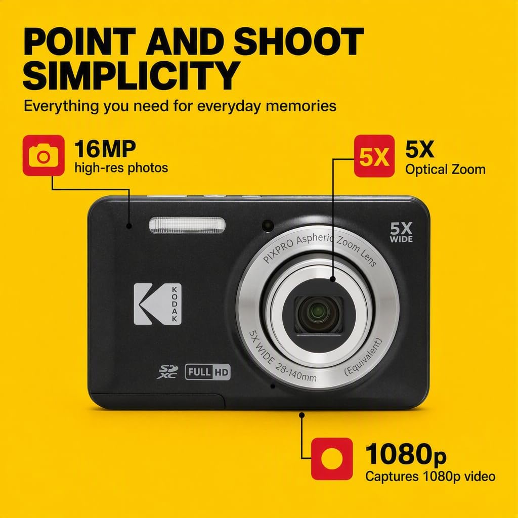 Kodak PIXPRO FZ55 - Cámara digital con sensor CMOS azul de 16 MP co...