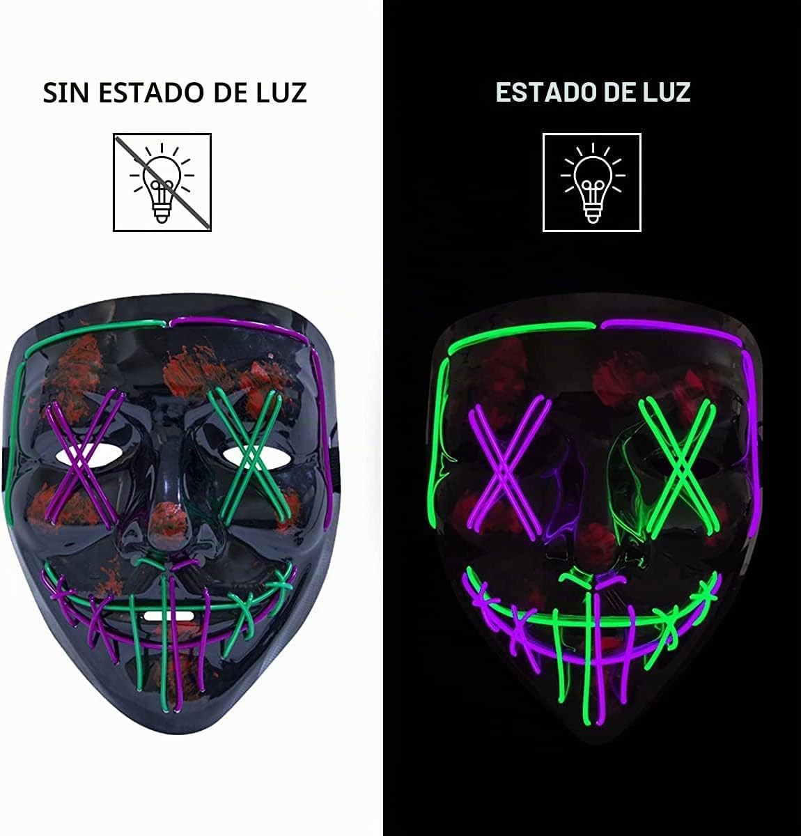 Poptrend Máscara de Halloween con luz LED, máscara de miedo, para f...