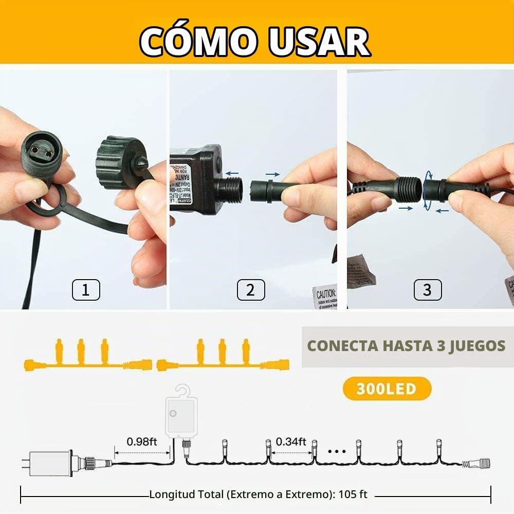 VTECHOLOGY - 300 luces LED de color blanco cálido a multicolor para...