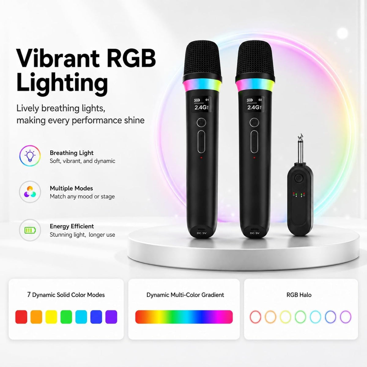 SINWE Micrófono de mano inalámbrico con luces LED, juego de micrófo...