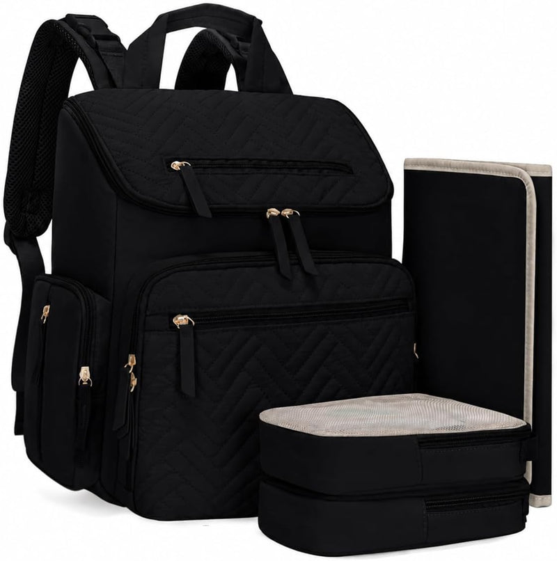 KABAQOO Mochila para pañales con cambiador y bolsillos aislados, Ne...