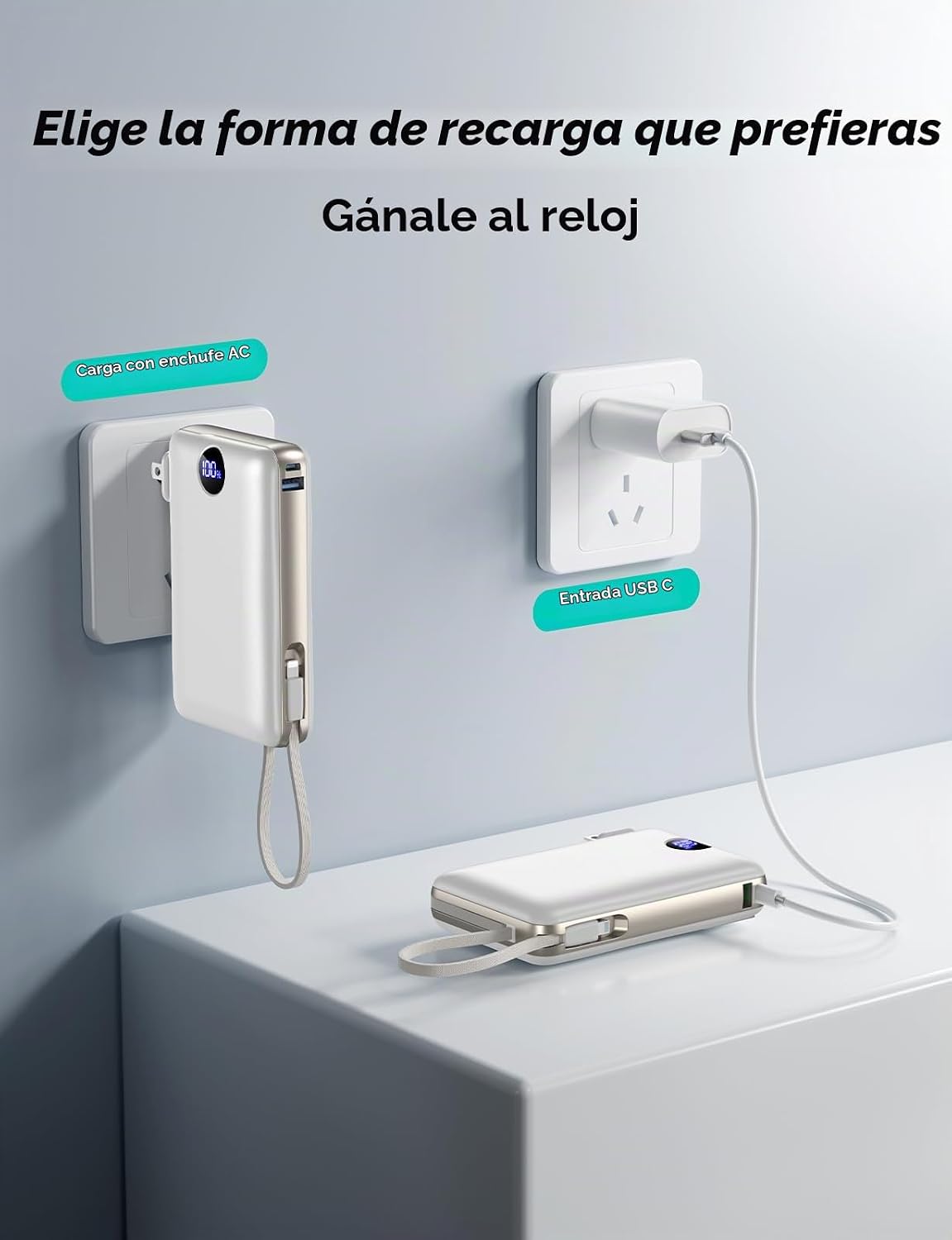 Cargador portátil de 50000 mAh con cables integrados y enchufe de p...