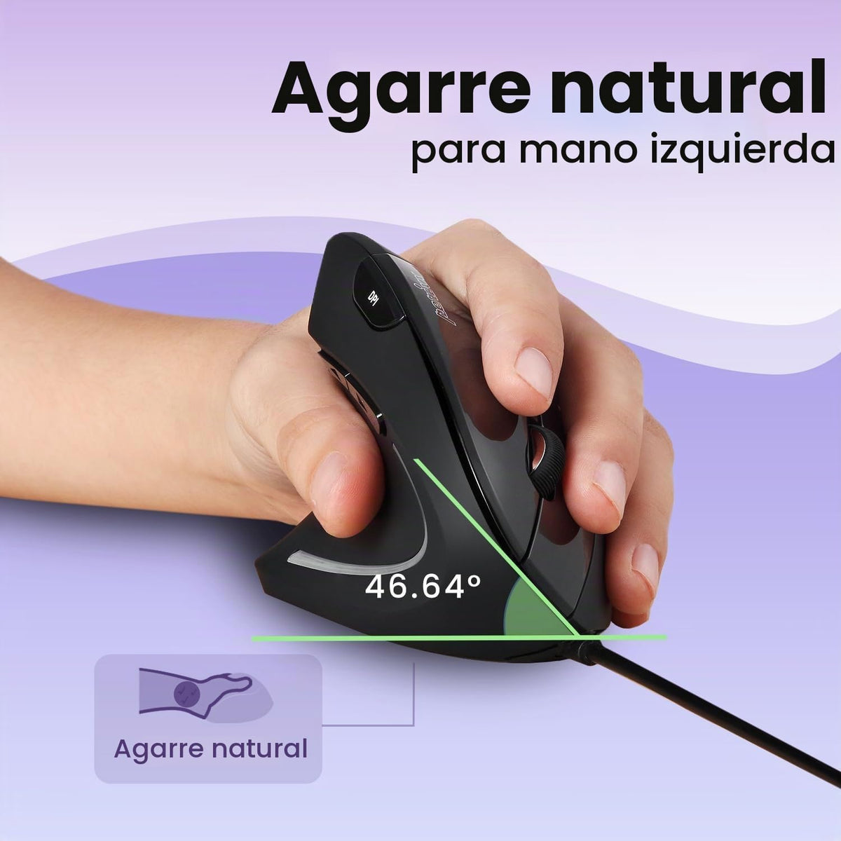 Perixx Perimice-513L - Mouse ergonómico vertical con cable con 2 DP...