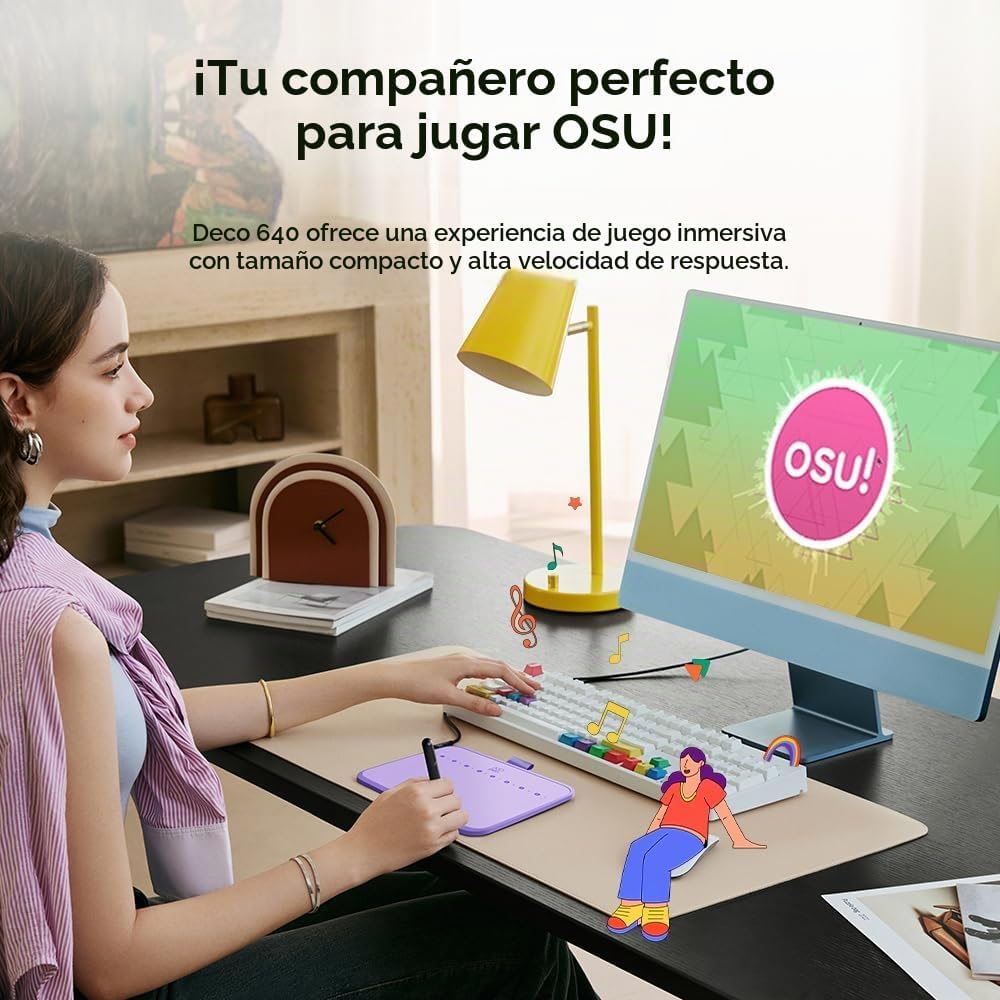 XPPen Deco 640 - Tableta de dibujo púrpura con 16384 niveles de pre...