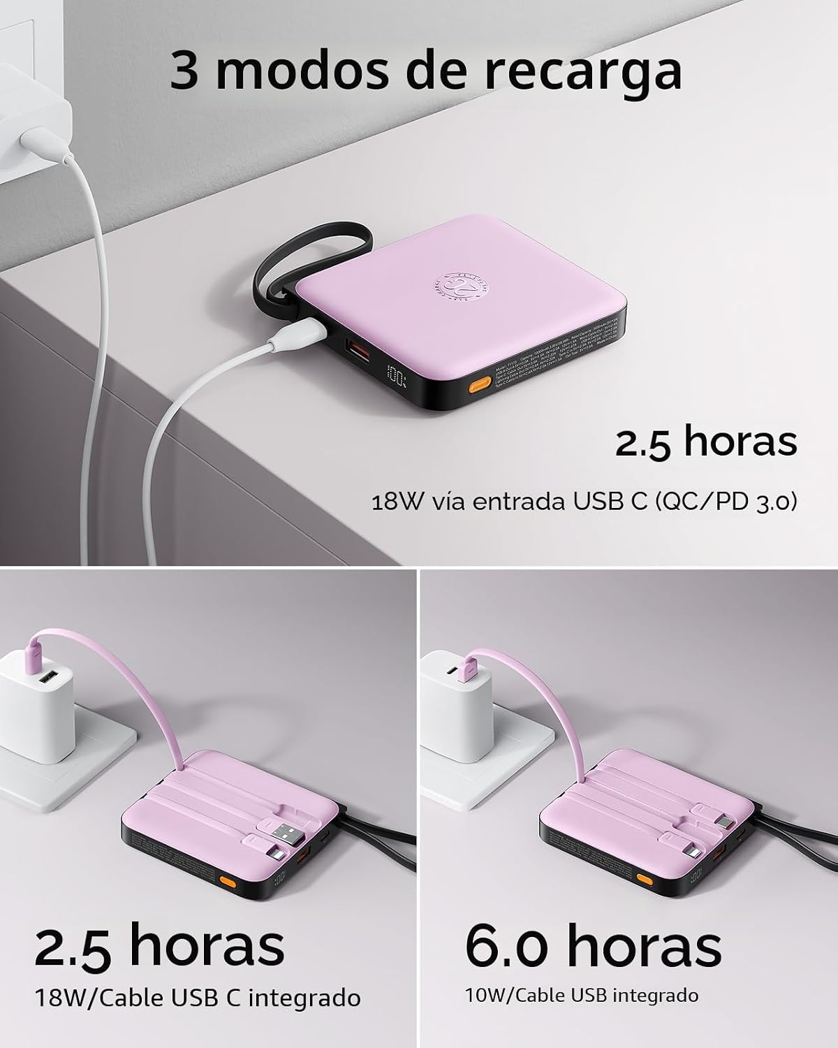 VRURC Cargador portátil Batería de 10000 mAh, Banco de energía para...
