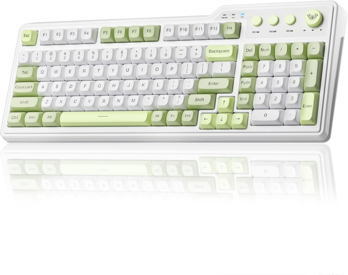 Teclado inalámbrico Aula F3099 con mando multimedia, teclado tri-mo...