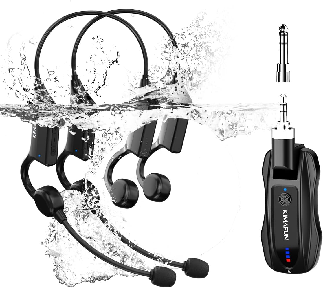 KIMAFUN 2.4G IP67 Micrófono inalámbrico impermeable para auriculare...