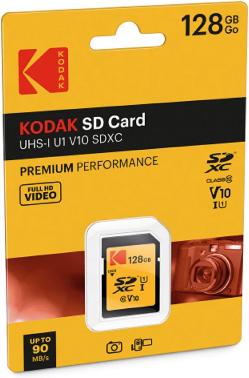 KODAK Tarjeta SDXC 128GB UHS-I U1 V10 Premium, velocidad de lectura...