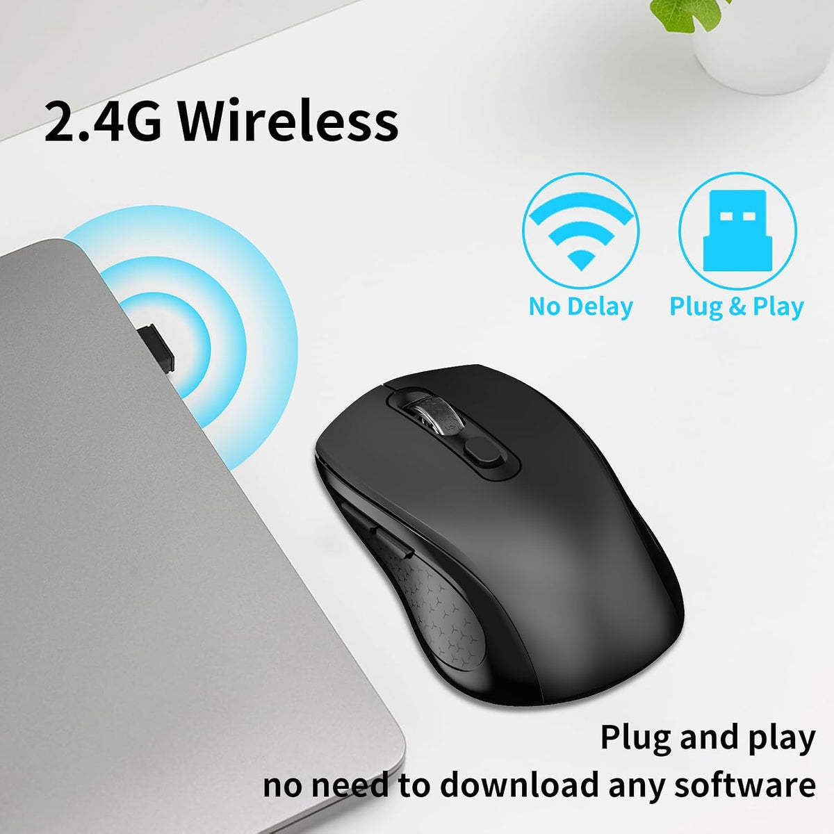 Ratón Inalámbrico Ergonómico, Ratón con Botones Laterales, 2400 DPI...
