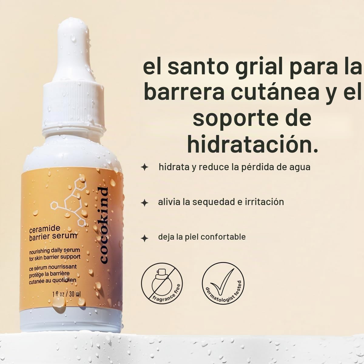 Cocokind Suero de barrera de ceramida, suero hidratante para reduci...