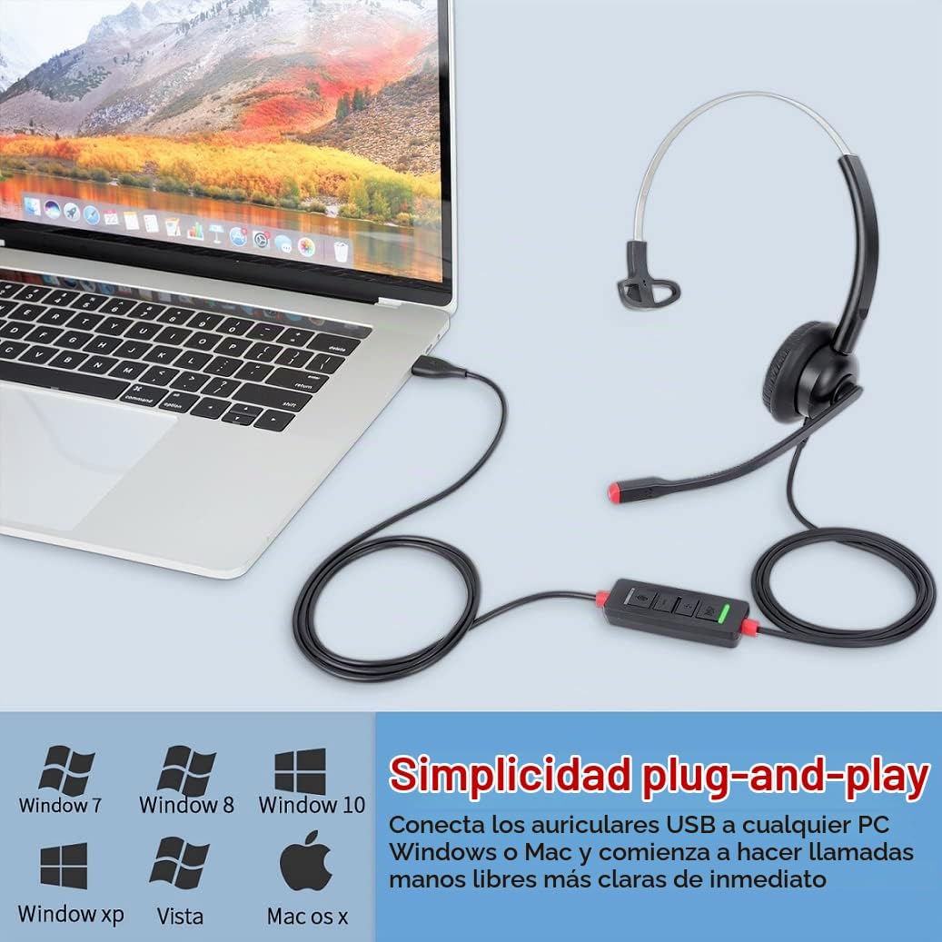 Auriculares USB con micrófono para PC, portátil, computadora, auric...