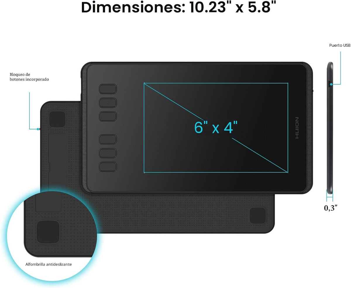 HUION Inspiroy H640P Tableta de dibujo de 6x4 pulgadas 8192 Presión...