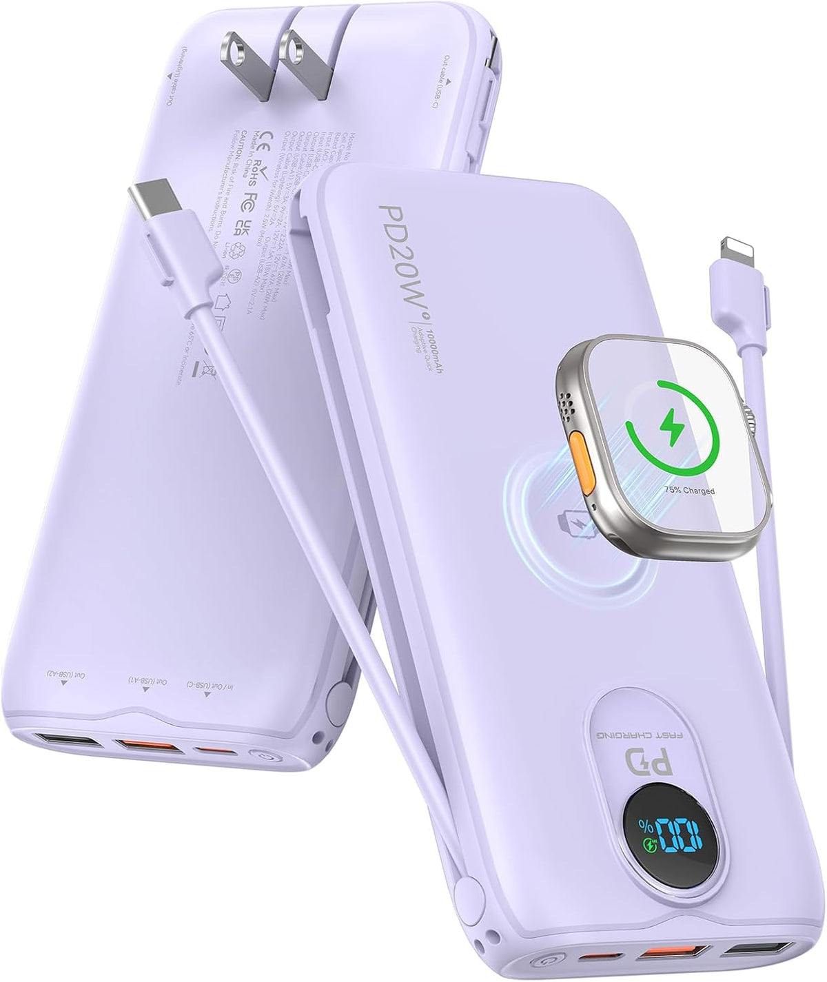 Cargador portátil Power Bank 10000mAh PD20W con cables incorporados...