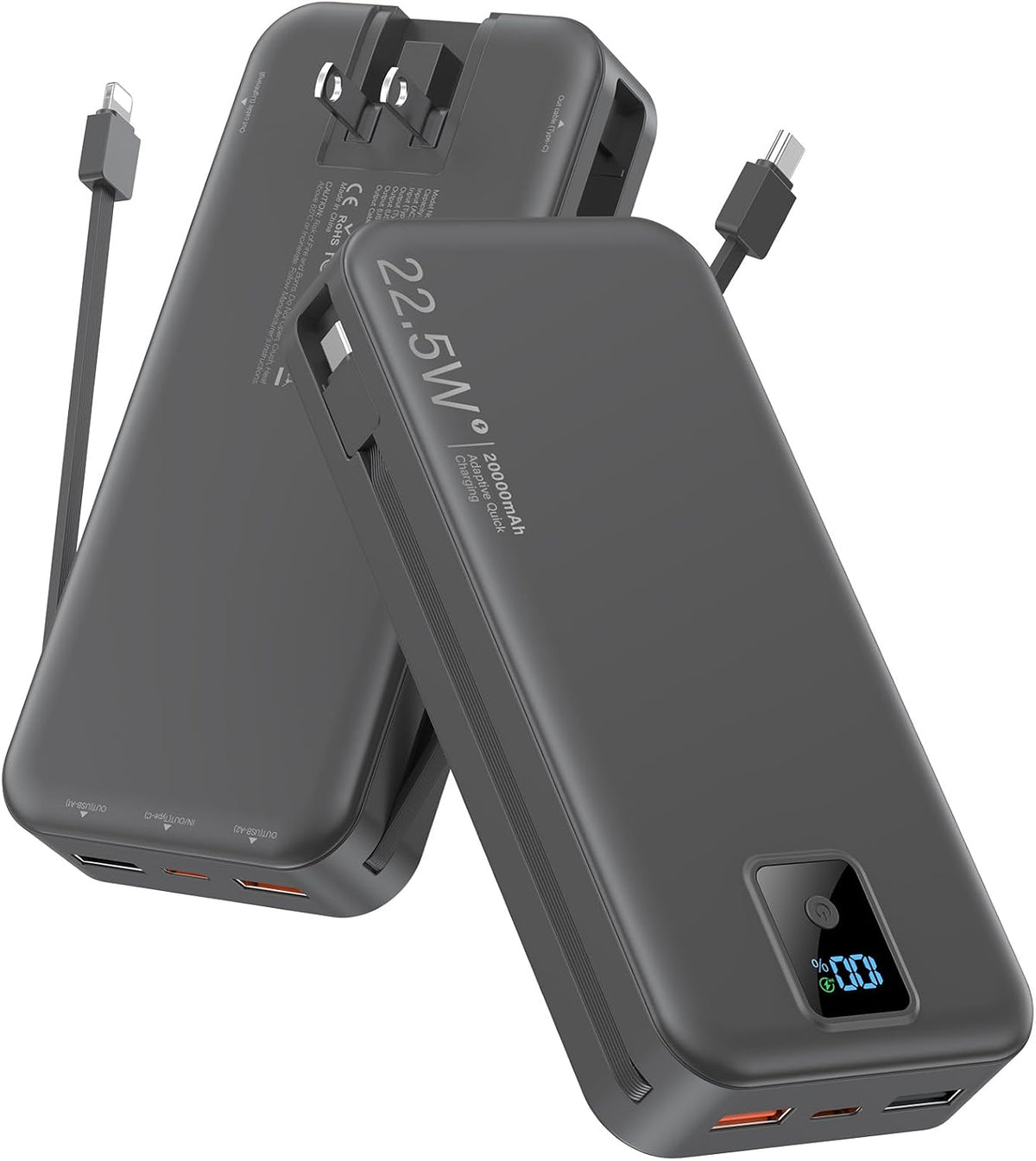 Rngsnoy Cargador portátil 20000mAh 22.5W w\/Cable incorporado y enc...