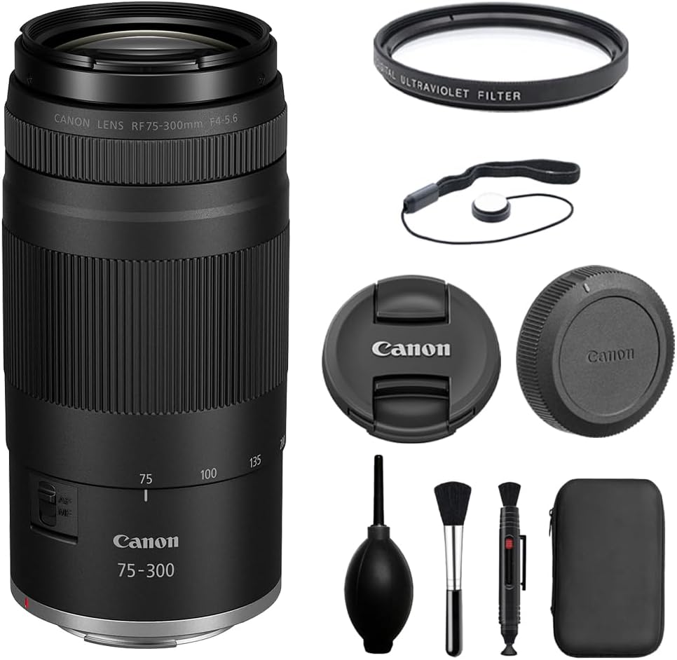 Lente zoom Canon RF75-300mm F4-5.6 con filtro UV + tapa de lente co...
