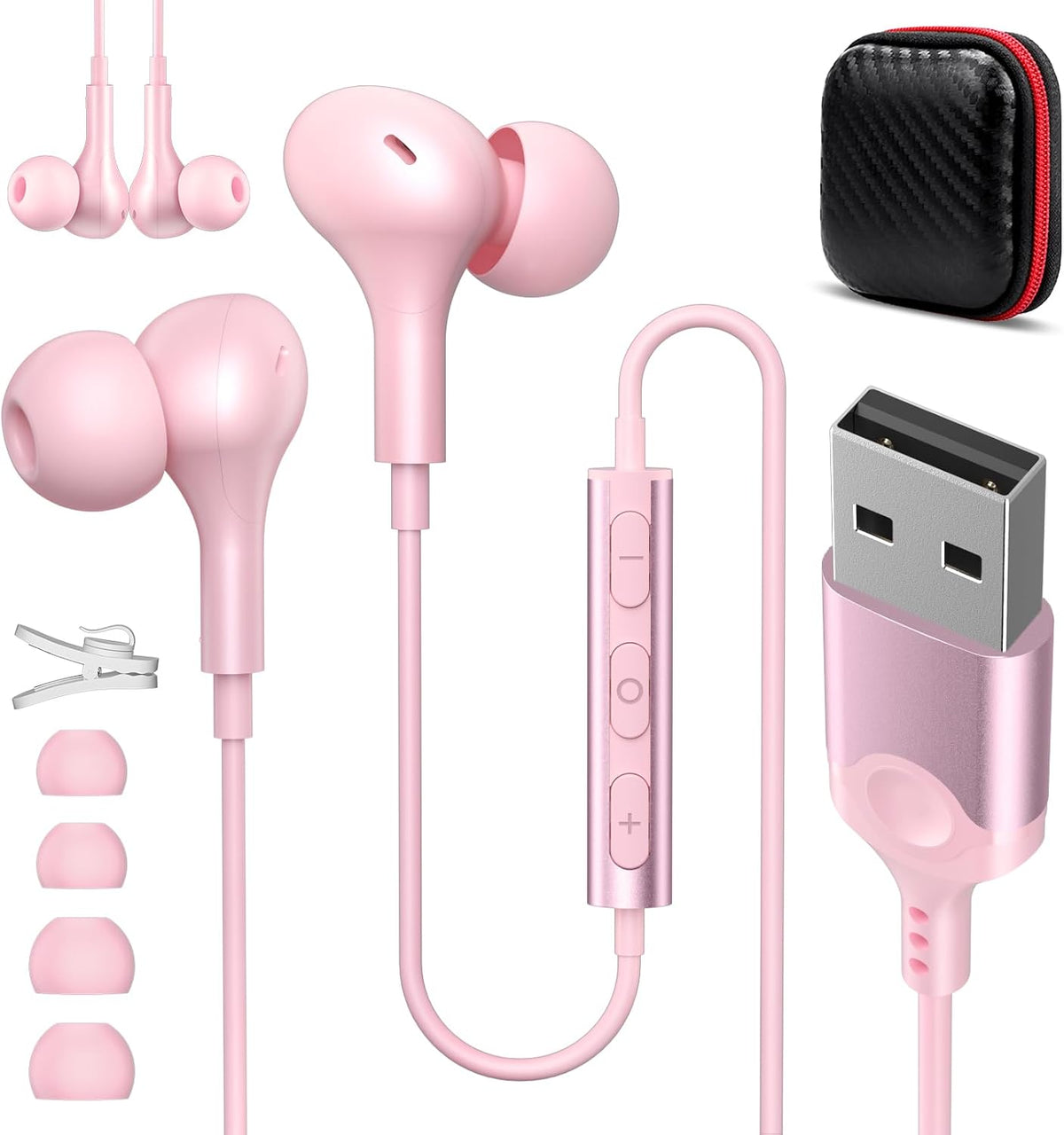 ASKUBSKU Auriculares USB con cable con micrófono para PC de 7.5 pie...