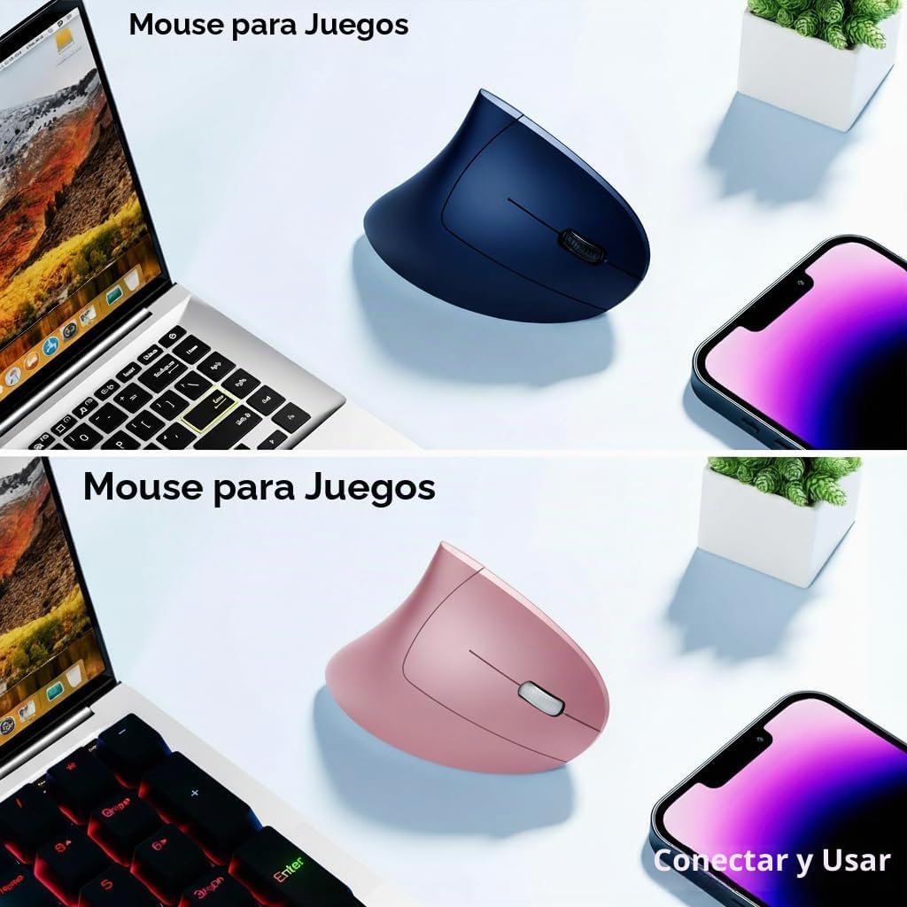 tlkawzy Ratón inalámbrico vertical ergonómico, elegante, recargable...