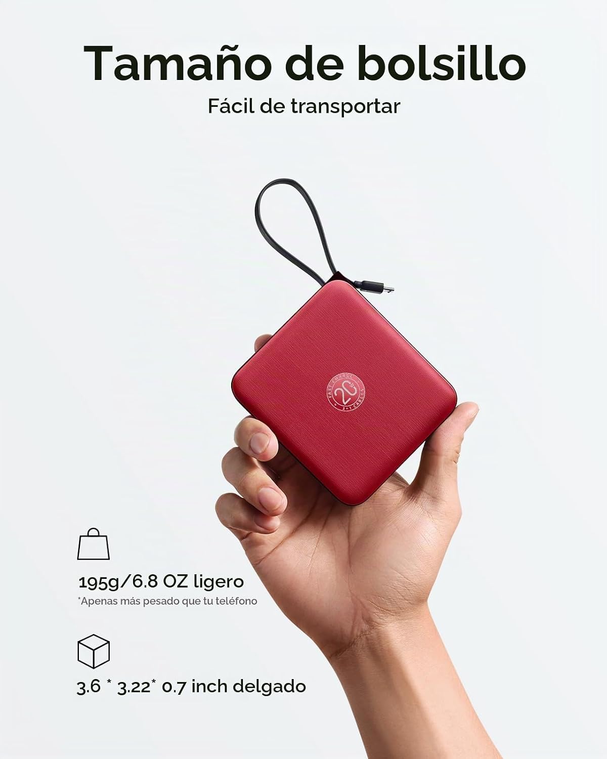 VRURC 10000mAh Cargador portátil Banco de energía Cables incorporad...