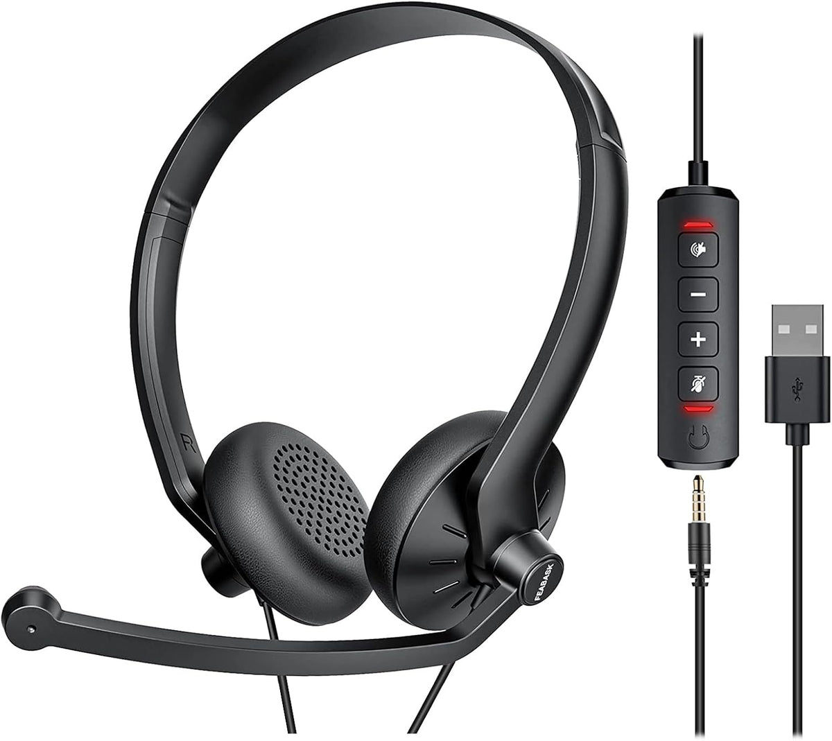 Auriculares FEABASK USB con micrófono para PC Laptop - Auriculares...